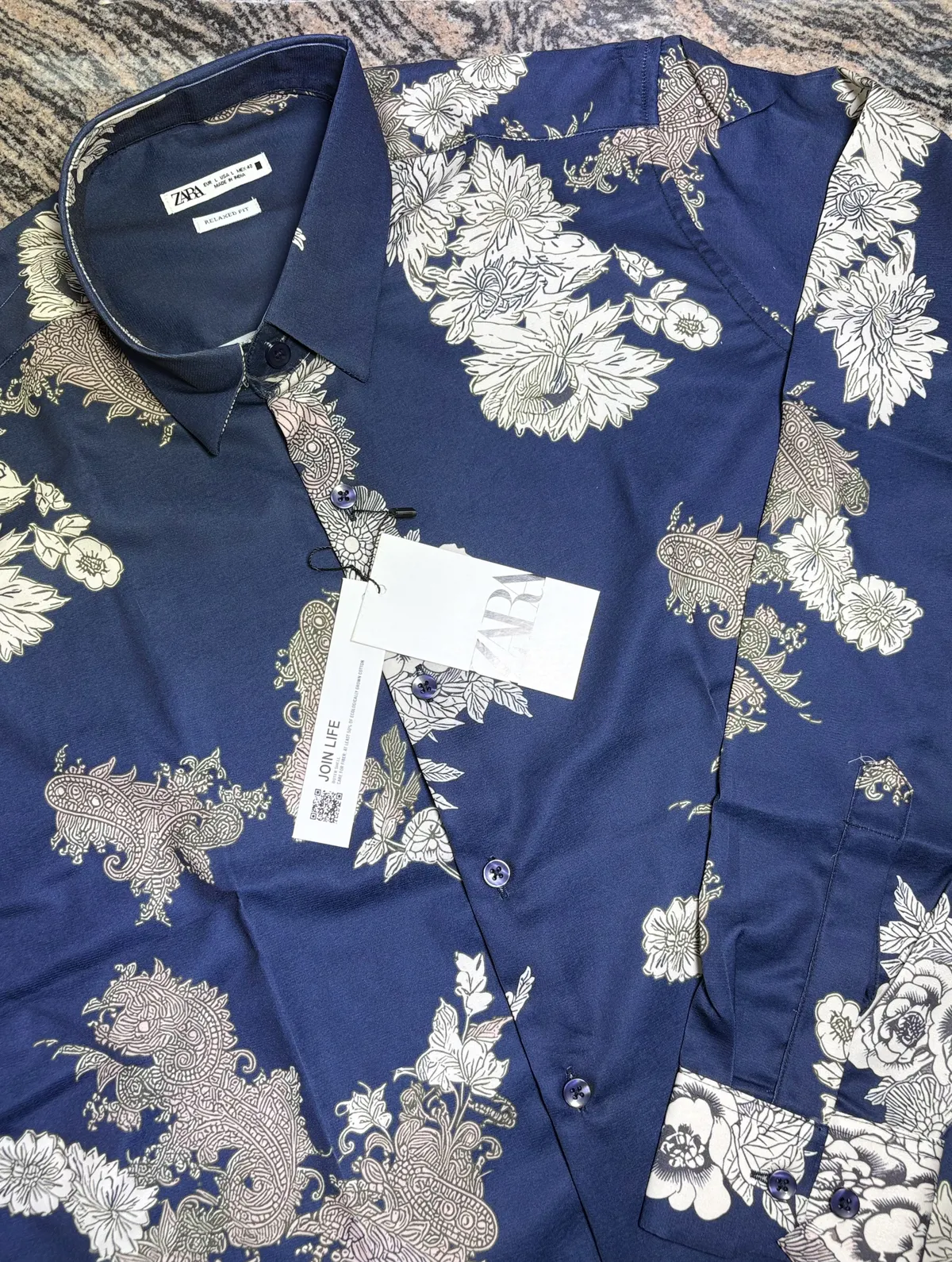 Floral Print Shirt, Navy Damask Floral